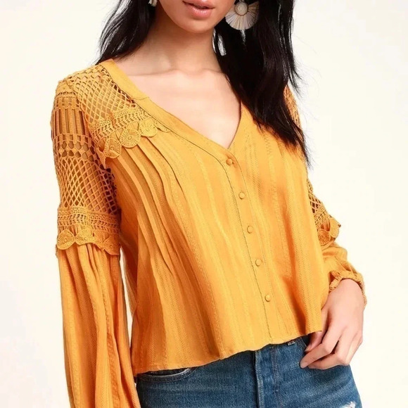 Tops - Lulus Crochet It With Love Mustard Yellow Top, size M